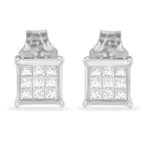 Sterling Silver Princess Cut Diamond Square Stud Earrings (.3 cttw, H-I Color, I1-I2 Clarity)