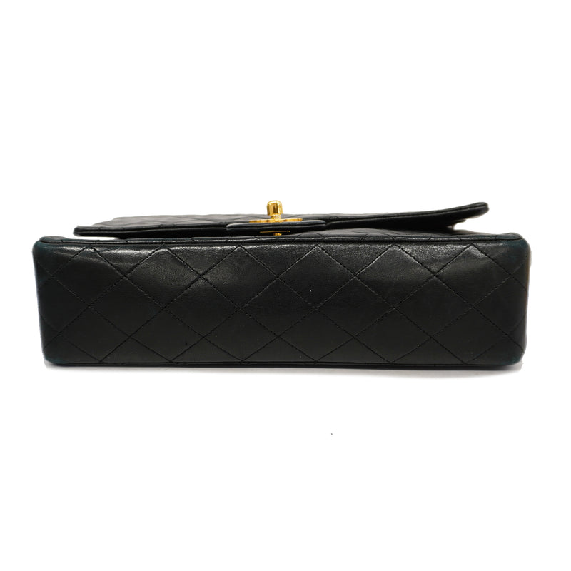 Auth Chanel Matelasse W Flap W Chain Womens Leather Shoulder Bag Black