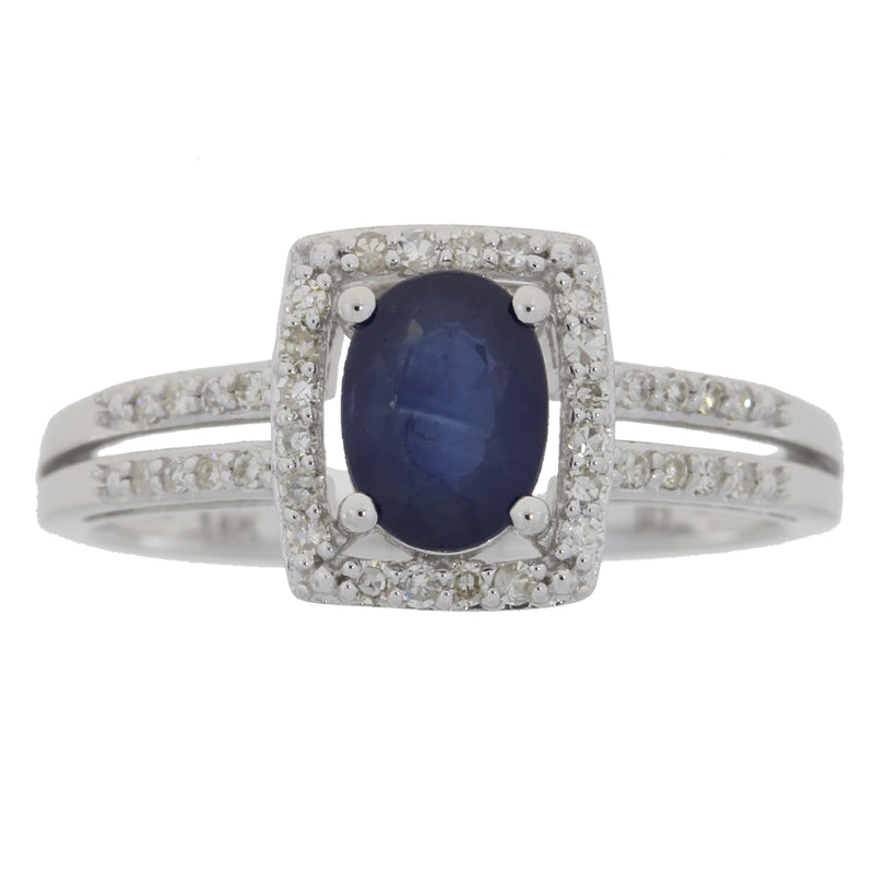 Natural 1.18ct Sapphire Diamond Ring 14KT White Gold