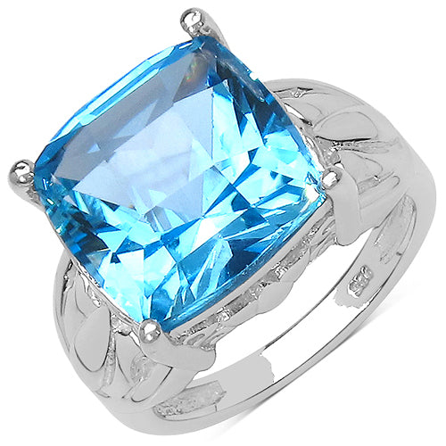 10.30 Carat Genuine Swiss Blue Topaz .925 Sterling Silver Ring