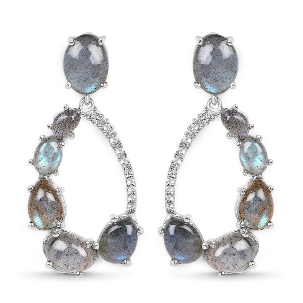 17.84 Carat Genuine Labradorite and White Topaz .925 Sterling Silver Earrings