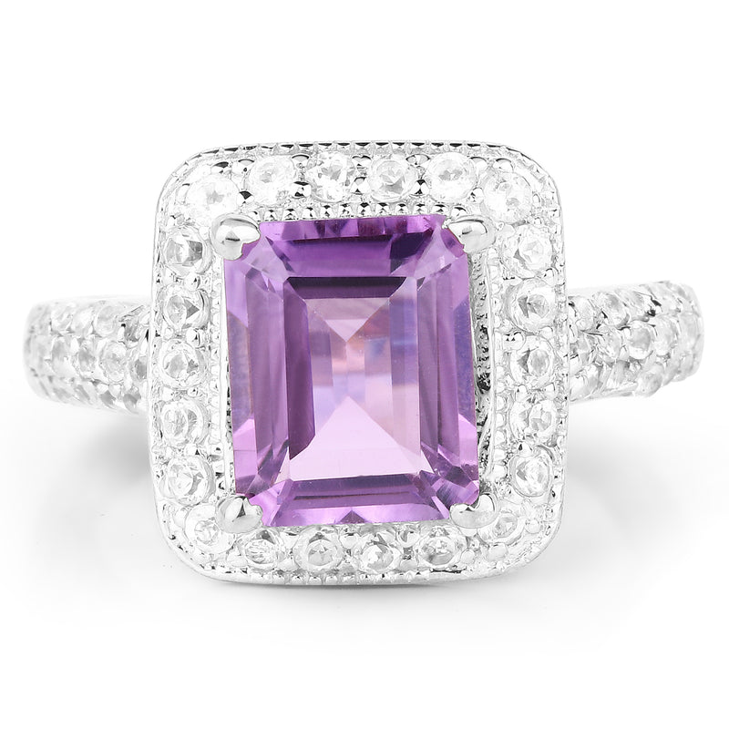 14K Yellow Gold Plated 4.39 Carat Genuine Amethyst and White Topaz .925 Sterling Silver Ring