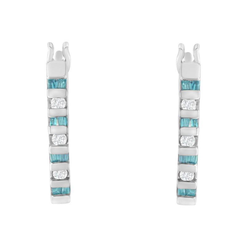 10k White Gold Treated Blue Diamond Hoop Earrings (0.25 cttw, I-J Color, I2-I3 Clarity)