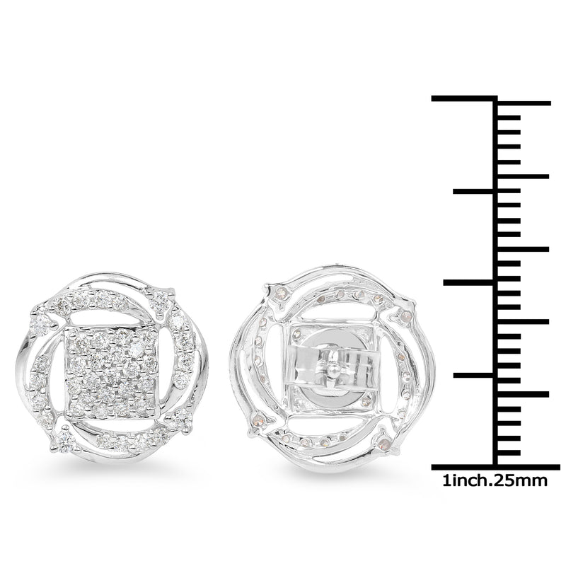 0.72 Carat Genuine White Diamond 14K White Gold Earrings (G-H Color, SI1-SI2 Clarity)