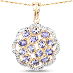 14K Yellow Gold Plated 2.38 Carat Genuine Tanzanite .925 Sterling Silver Pendant