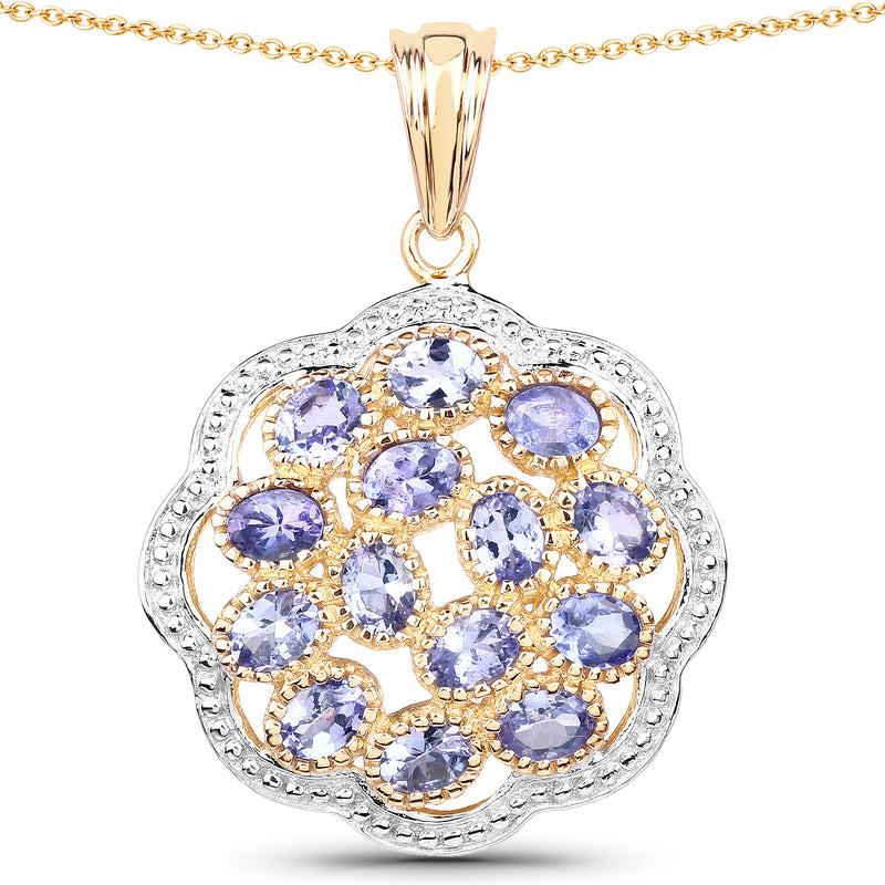 14K Yellow Gold Plated 2.38 Carat Genuine Tanzanite .925 Sterling Silver Pendant