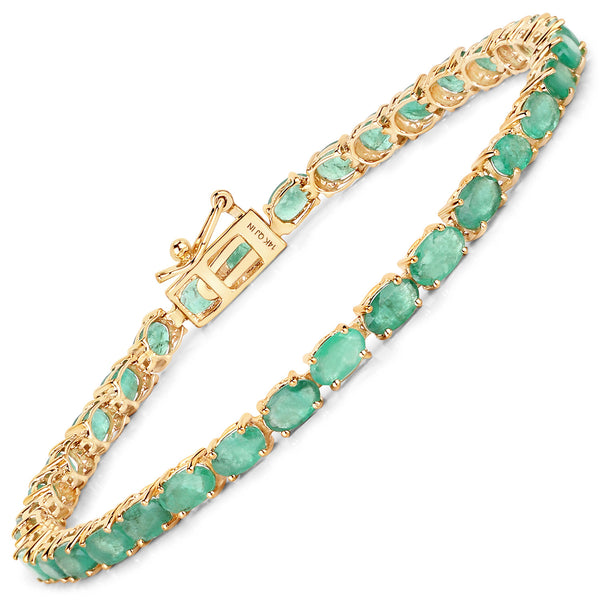 6.46 Carat Genuine Zambian Emerald 14K Yellow Gold Bracelet