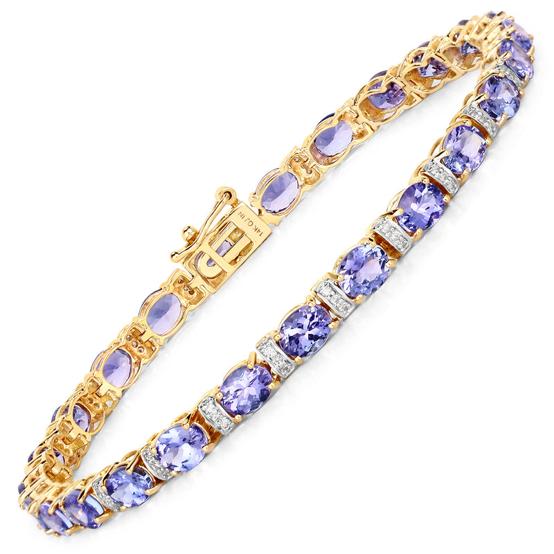 8.51 Carat Genuine Tanzanite and White Diamond 14K Yellow Gold Bracelet