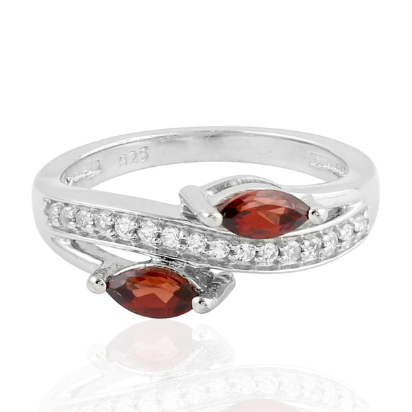 Prong Set Garnet Gemstone Band Ring Size 925 Sterling Silver Handmade Jewelry