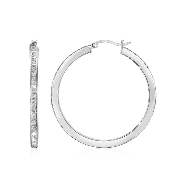 Glitter Textured Tube Hoop Earrings in Sterling Silver