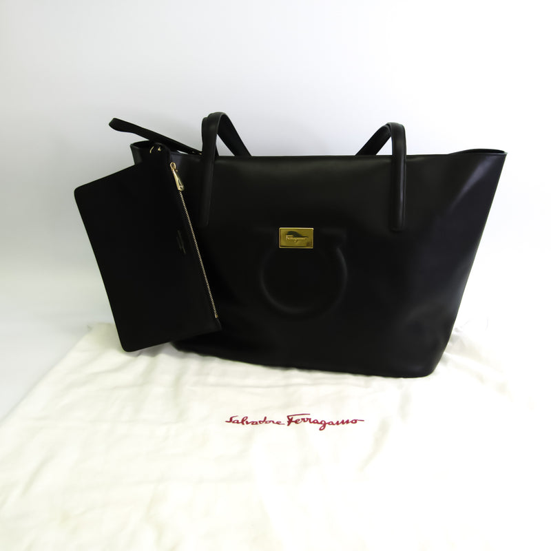 Salvatore Ferragamo Gancini GU-21 H019 Womens Leather Tote Bag Black
