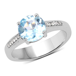 2.31 Carat Genuine Blue Topaz and White Topaz .925 Sterling Silver Ring