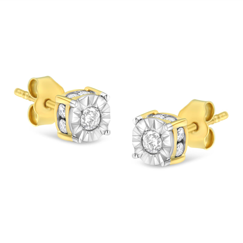 10K Yellow Gold Plated Sterling Silver 1/2 Cttw Miracle Set Diamond Stud Earring (J-K Color, I2-I3 Clarity)