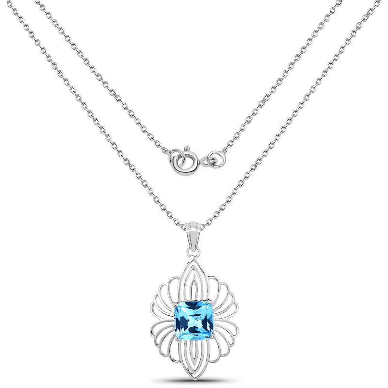 8.18 Carat Genuine Swiss Blue Topaz .925 Sterling Silver Pendant