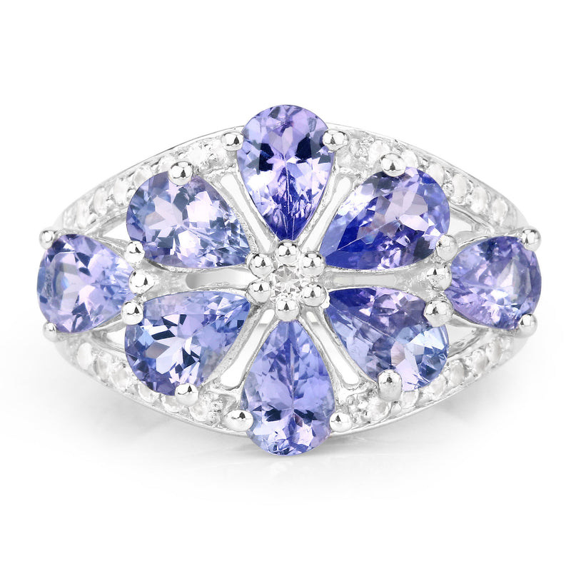 3.24 Carat Genuine Tanzanite and White Topaz .925 Sterling Silver Ring