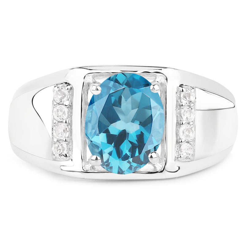 2.18 Carat Genuine London Blue Topaz and White Topaz .925 Sterling Silver Ring