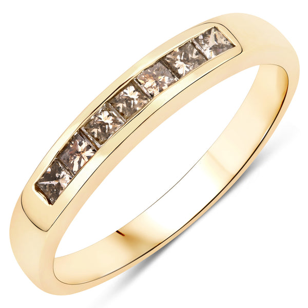 0.39 Carat Genuine Champagne Diamond 14K Yellow Gold Ring (SI1-SI2)