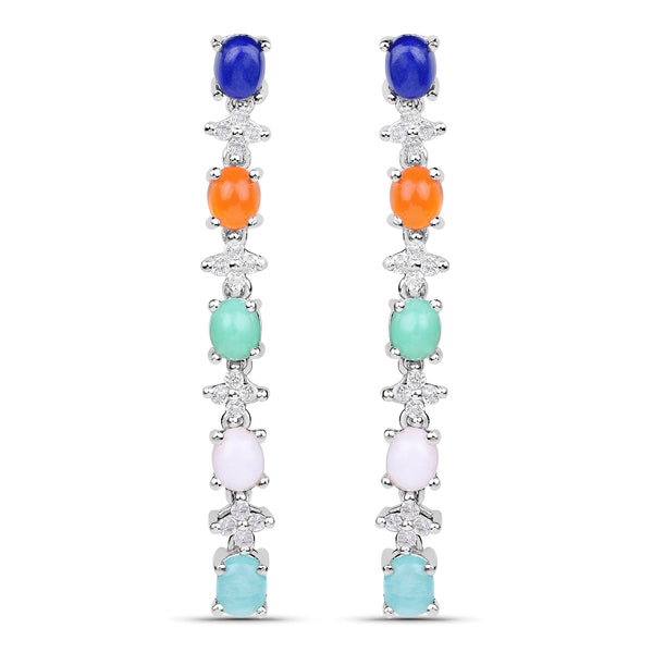 4.40 Carat Genuine Multi Stone .925 Sterling Silver Earrings