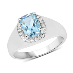 1.62 Carat Genuine Blue Topaz and White Topaz .925 Sterling Silver Ring