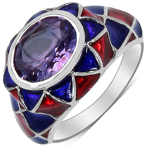 2.16 Carat Genuine Amethyst & White Diamond .925 Sterling Silver Ring