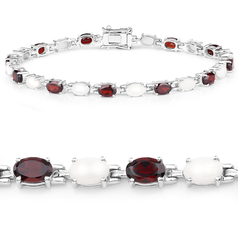 9.02 Carat Genuine Garnet and Opal .925 Sterling Silver Bracelet