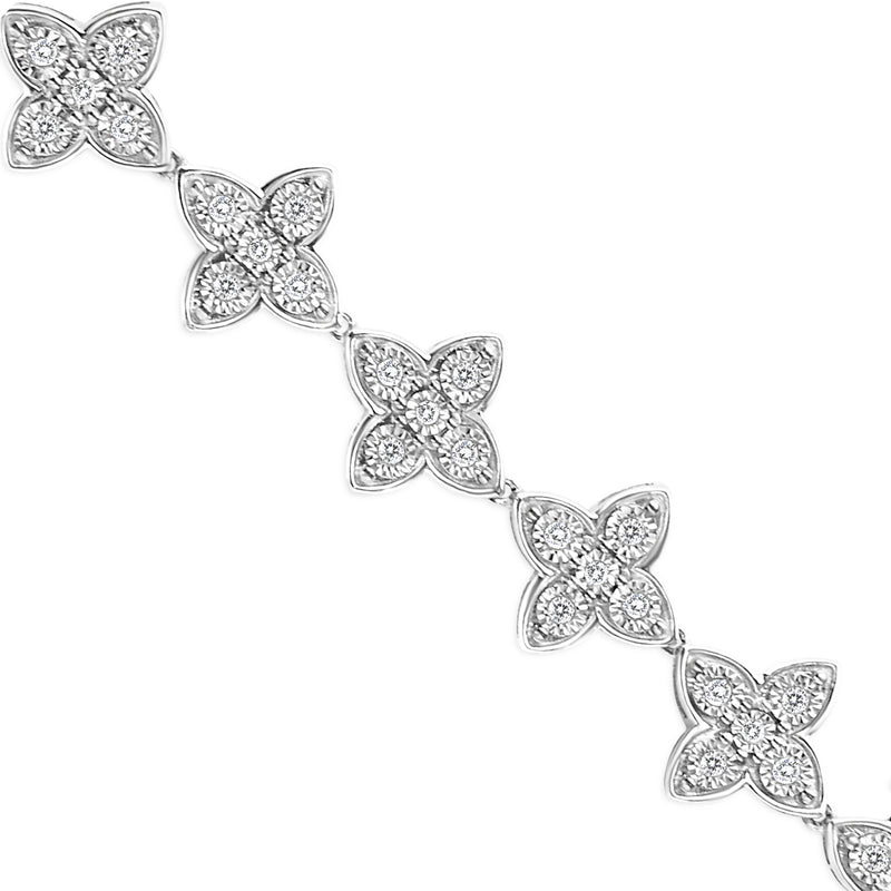 .925 Sterling Silver 1.0 cttw Miracle-Set Diamond 4 Leaf Clover Link Bracelet (I-J Clarity, I3 Color) - Size 7.25"