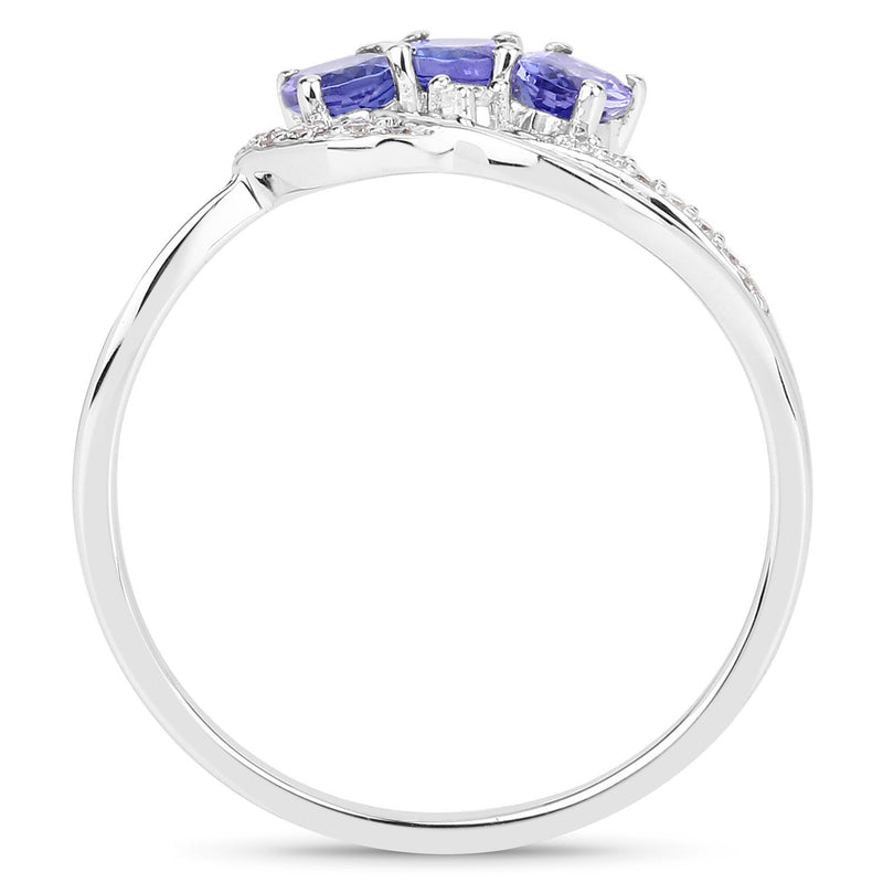 0.57 Carat Genuine Tanzanite and White Diamond 14K White Gold Ring