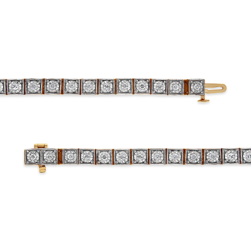 Yellow Plated Sterling Silver 1ct TDW Round-cut Diamond Bracelet(H-II2)