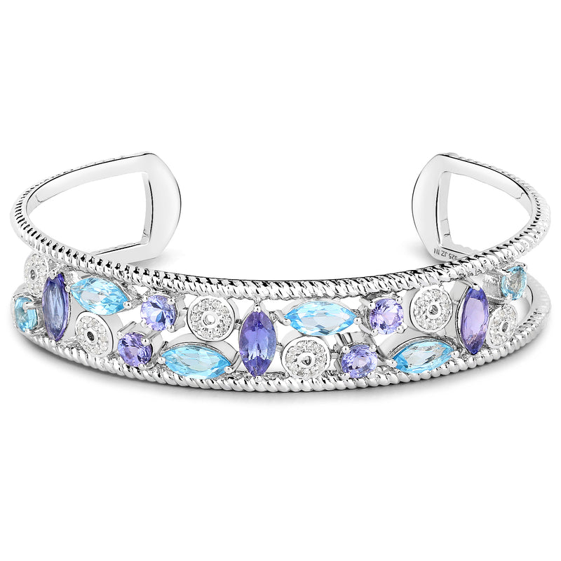 6.05 Carat Genuine Multi Stones .925 Sterling Silver Cuff Bangle