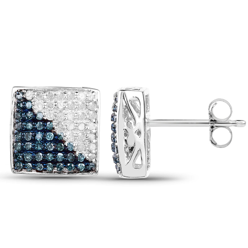 0.67 Carat Genuine Blue Diamond and White Diamond .925 Sterling Silver Earrings