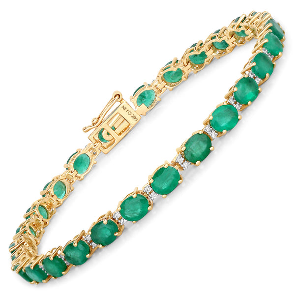 8.35 Carat Genuine Zambian Emerald and White Diamond 14K Yellow Gold Bracelet