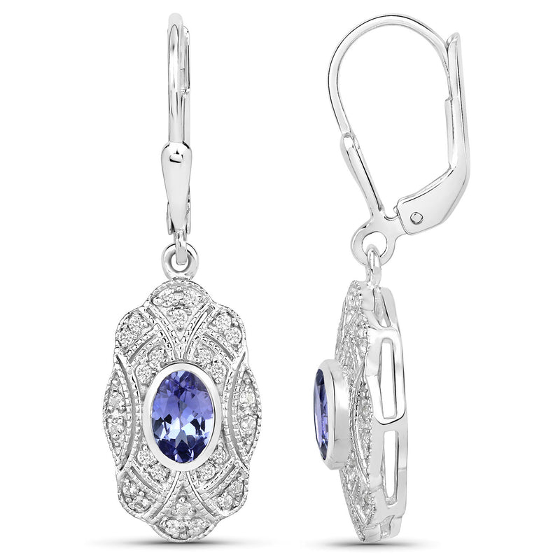 1.12 Carat Genuine Tanzanite and White Topaz .925 Sterling Silver Earrings