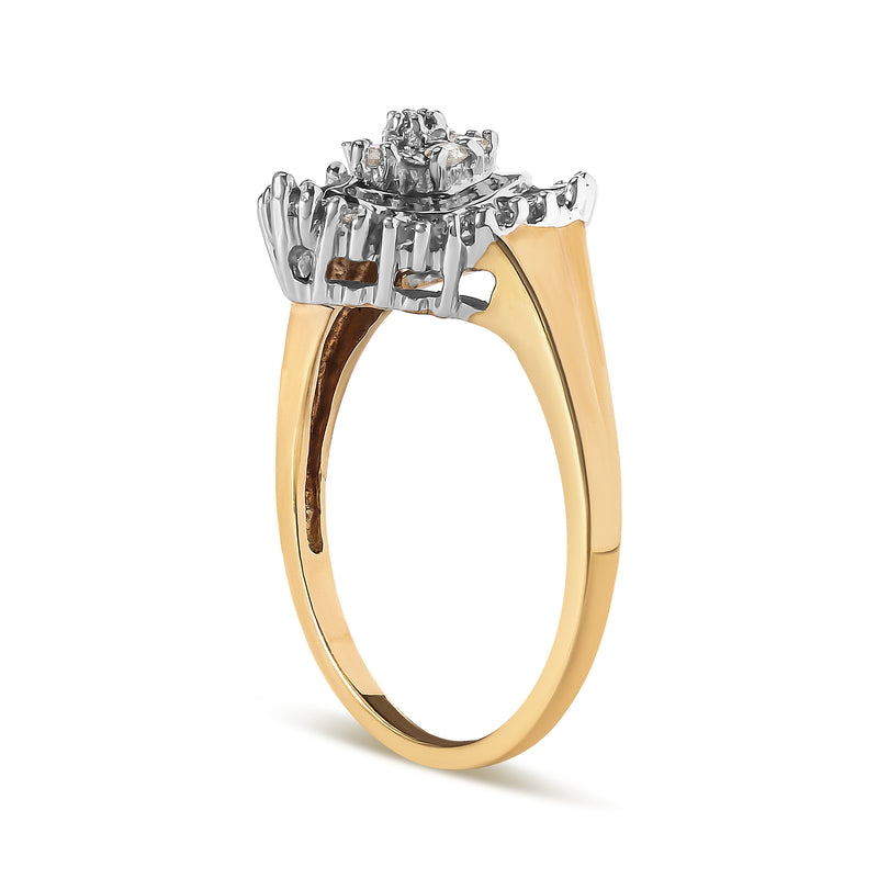 10K Yellow Gold 1/4 Cttw Round and Baguette cut Diamond Heart Shape Ballerina Ring (H-I Color, I1-I2 Clarity) - Ring Size 7