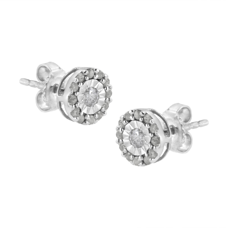 .925 Sterling Silver 1/2 cttw Miracle-Set Round Diamond Halo Stud Earrings (I-J Clarity, I3 Color)