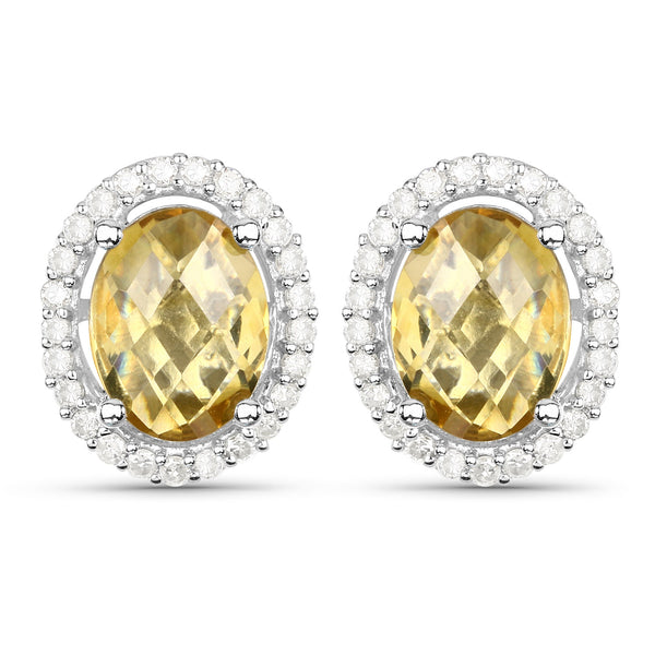 2.93 Carat Genuine Citrine and White Diamond .925 Sterling Silver Earrings