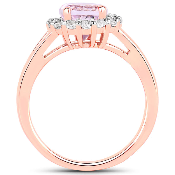 2.25 Carat Genuine Kunzite and White Topaz .925 Sterling Silver Ring