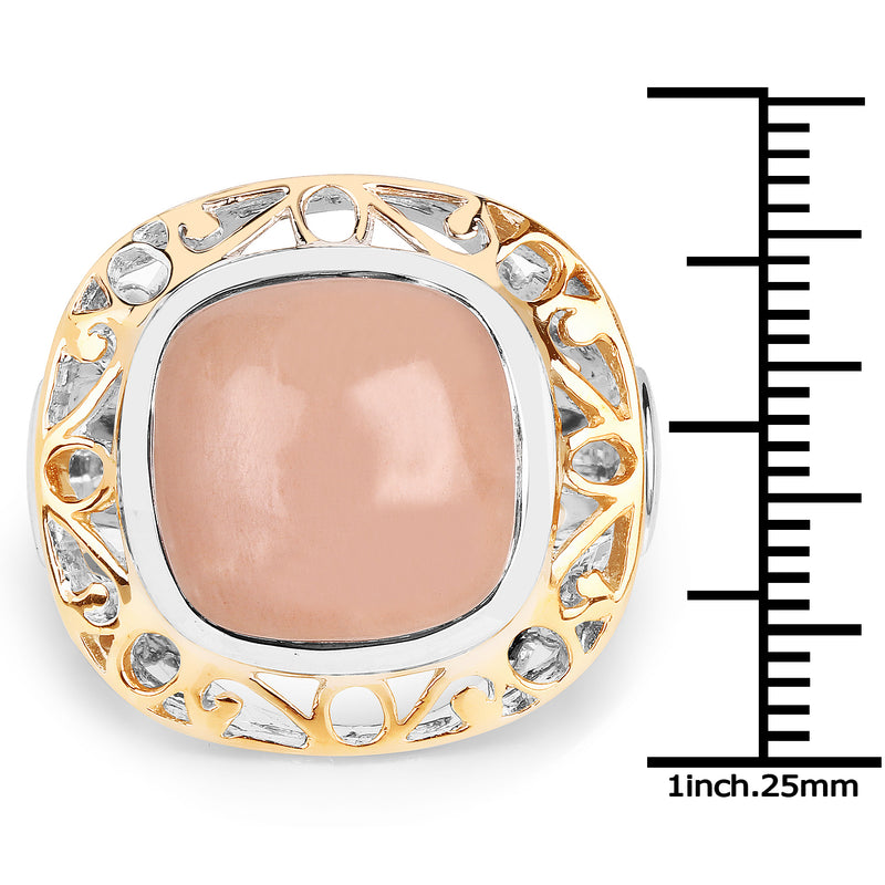 Two Tone Plated 12.80 Carat Genuine Moonstone .925 Sterling Silver Ring