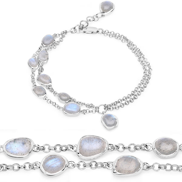 7.68 Carat Genuine Labradorite .925 Sterling Silver Bracelet