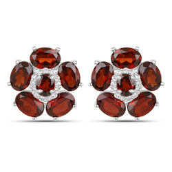 18K White Gold Plated 9.66 Carat Genuine Garnet and White Topaz .925 Sterling Silver Earrings