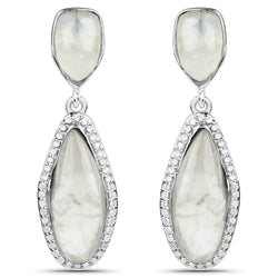 12.58 Carat Genuine Prehnite and White Topaz .925 Sterling Silver Earrings