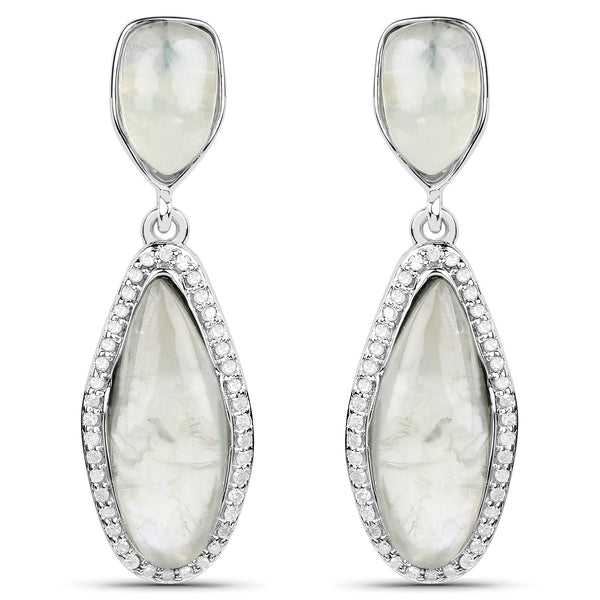 12.58 Carat Genuine Prehnite and White Topaz .925 Sterling Silver Earrings