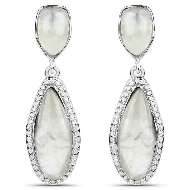 12.58 Carat Genuine Prehnite and White Topaz .925 Sterling Silver Earrings