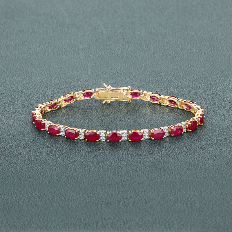 11.34 Carat Genuine Mozambique Ruby and White Diamond 18K Yellow Gold Bracelet