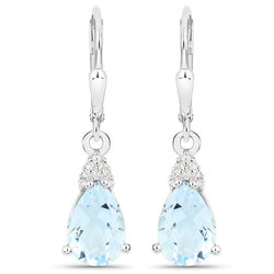 3.90 Carat Genuine Blue Topaz and White Zircon .925 Sterling Silver Earrings