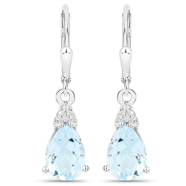 3.90 Carat Genuine Blue Topaz and White Zircon .925 Sterling Silver Earrings