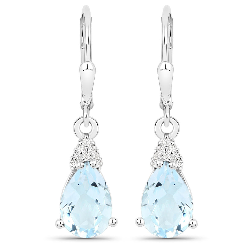 3.90 Carat Genuine Blue Topaz and White Zircon .925 Sterling Silver Earrings