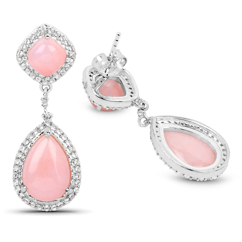 9.26 Carat Genuine Pink Opal And White Topaz .925 Sterling Silver Earrings