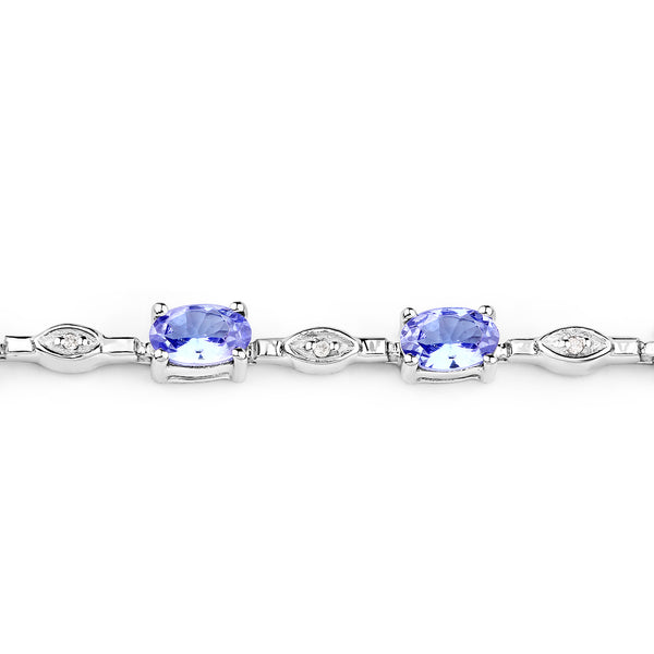 14K White Gold 3.54 Carat Genuine Tanzanite and White Diamond Bracelet