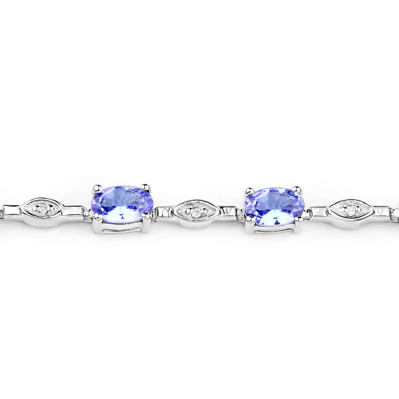 14K White Gold 3.54 Carat Genuine Tanzanite and White Diamond Bracelet