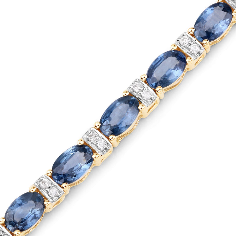 8.07 Carat Genuine Blue Sapphire and White Diamond 14K Yellow Gold Bracelet